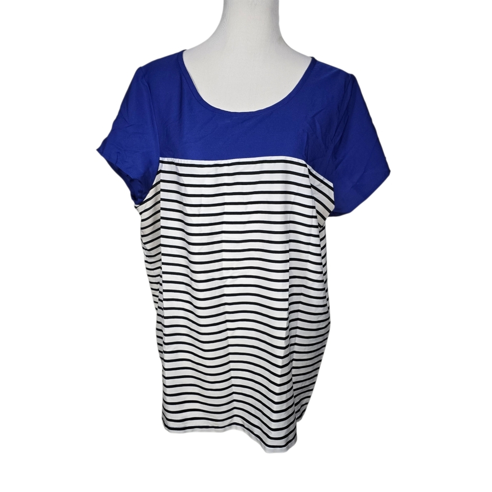 Gap Size XXL Blue White Black Colorblock Striped Scoop Neck Top Blouse AS IS